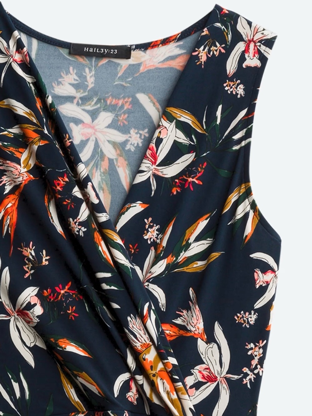 Sleeveless Floral Faux Wrap Midi Dress - Navy - Picture 4 of 6